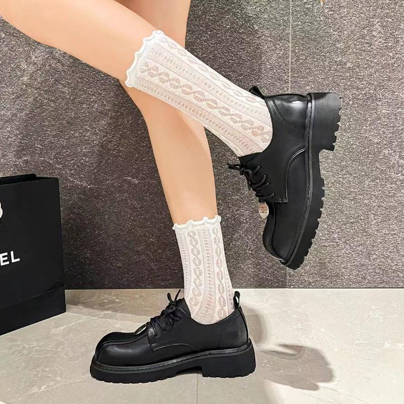 2024 New Women's Lace-Up Women's Shoes Autumn Round Toe Mixed Color Thick Sole Casual and Comfortable Women's Loafers