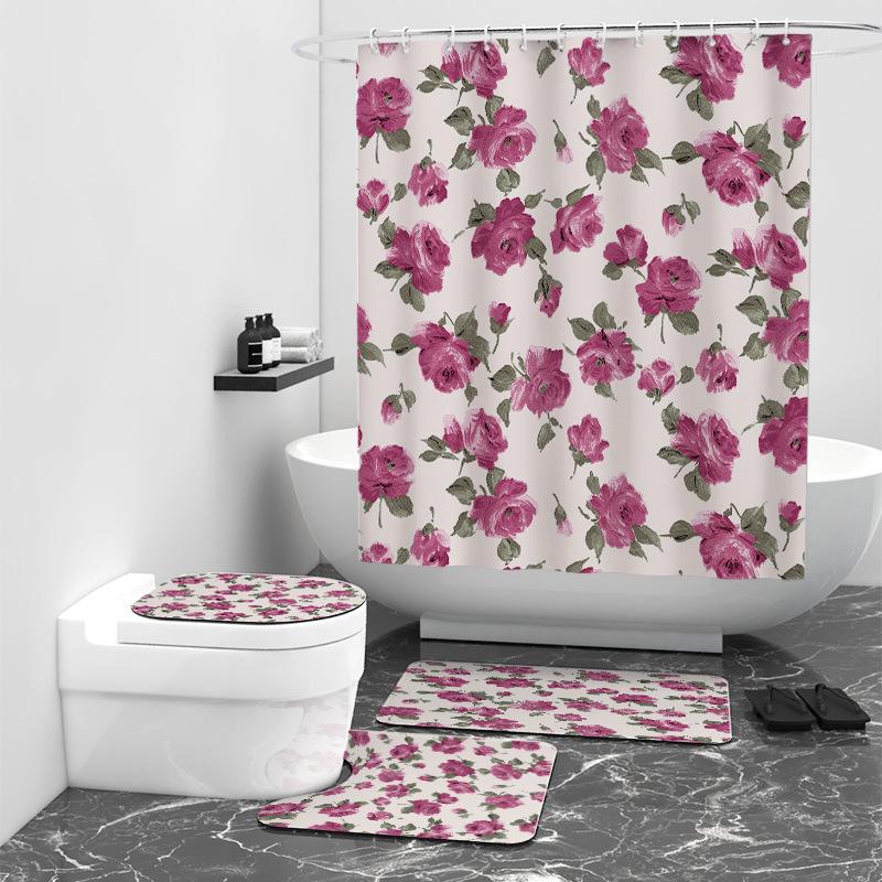 Watercolor Digital Printed Shower Curtain Bathroom Curtain Tarpaulin Shower Curtain Set