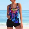 Women's Shoulder Strap Swimsuit Blue Beautiful Cashew Print Bikini Tankini Swimsuit