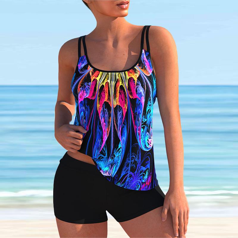 Women's Shoulder Strap Swimsuit Blue Beautiful Cashew Print Bikini Tankini Swimsuit