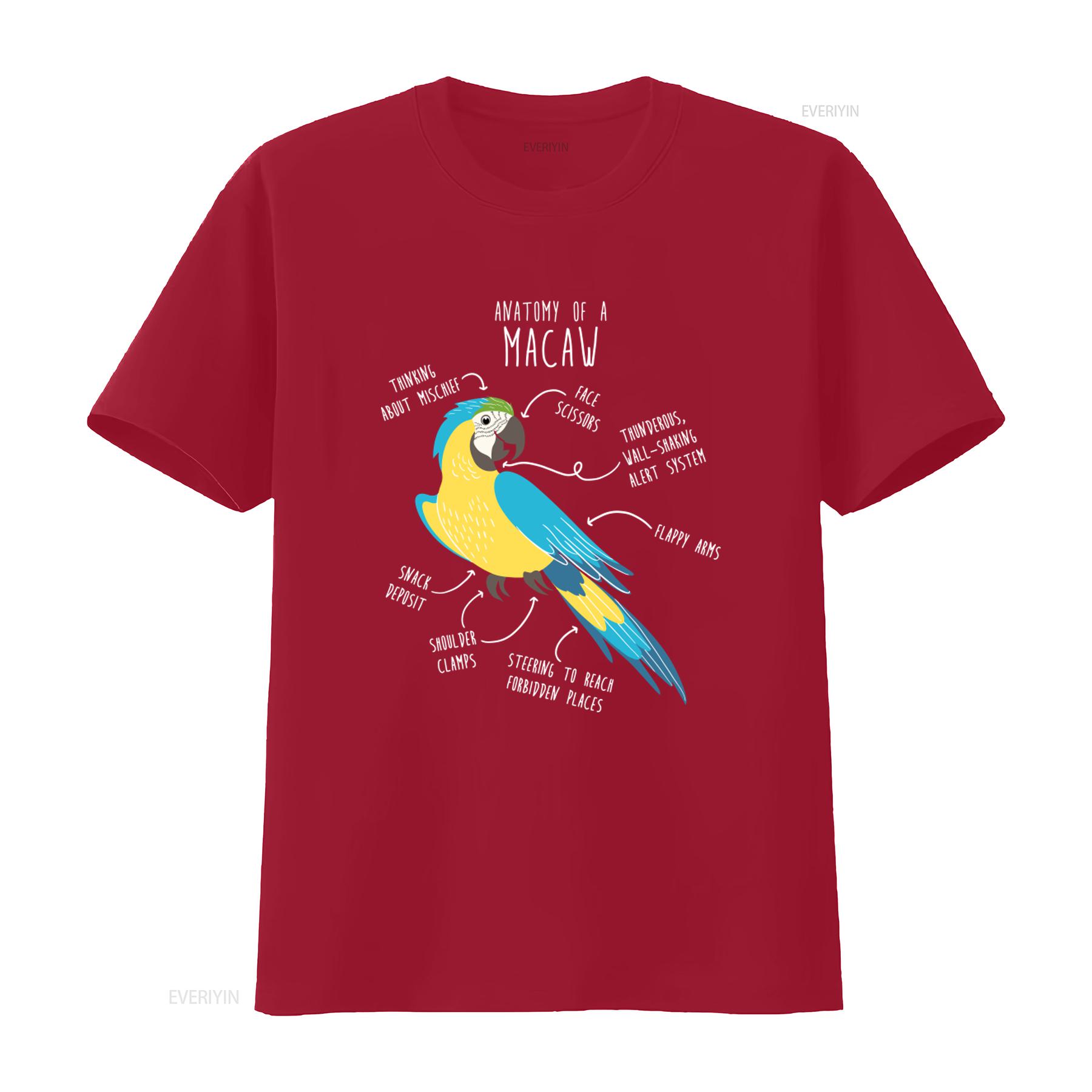 Blue and Gold Macaw Anatomy T shirt for Funny Parrot Lover Cute Pet Bird Mom Dad Top vintage Washed Stretched fashion S