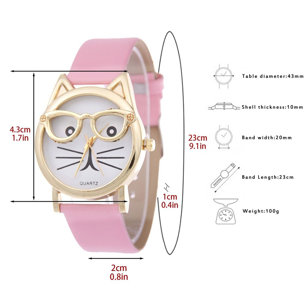 Ladies Watch Wear Glasses Cat Dial Belt Ladies Quartz Watch