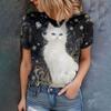 Women's Summer Elegant Fashion T-shirt Women's Popular Casual Comfortable Elegant White Cat 3D Printed Short Sleeve Top