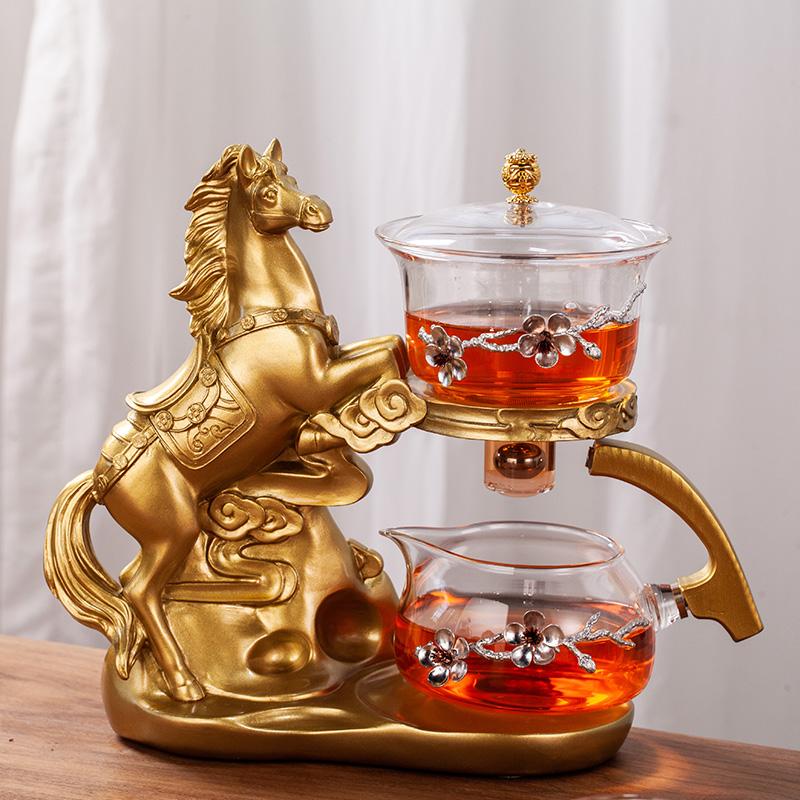 Creative Horse Teapot Full Automatic Glass Teapot Infuser Magnetic Water Diversion Heat-resistant Kungfu Tea Drinking Tea Set