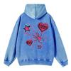 Vintage Womans Acid Wash Hoodies Spider Star Prints Streetwears Pocket Oversize Cotton Pullovers Autumn Winter Streetwear