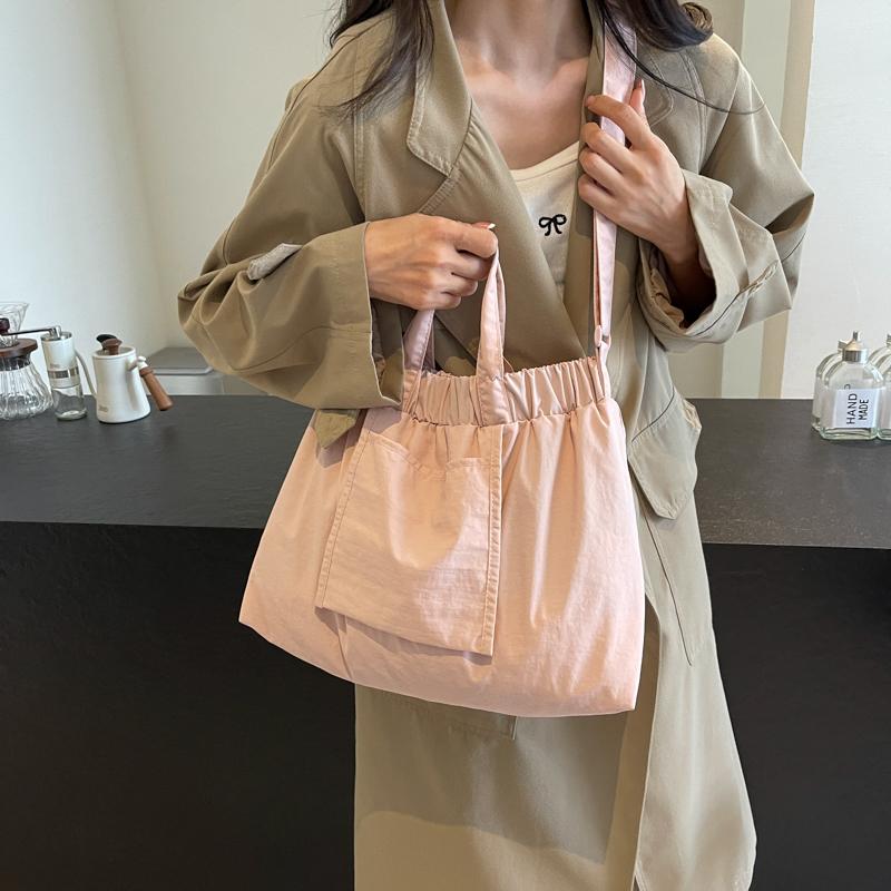 Solid Color Women Shoulder Bag Hobo Bag Pleated Tote Bag