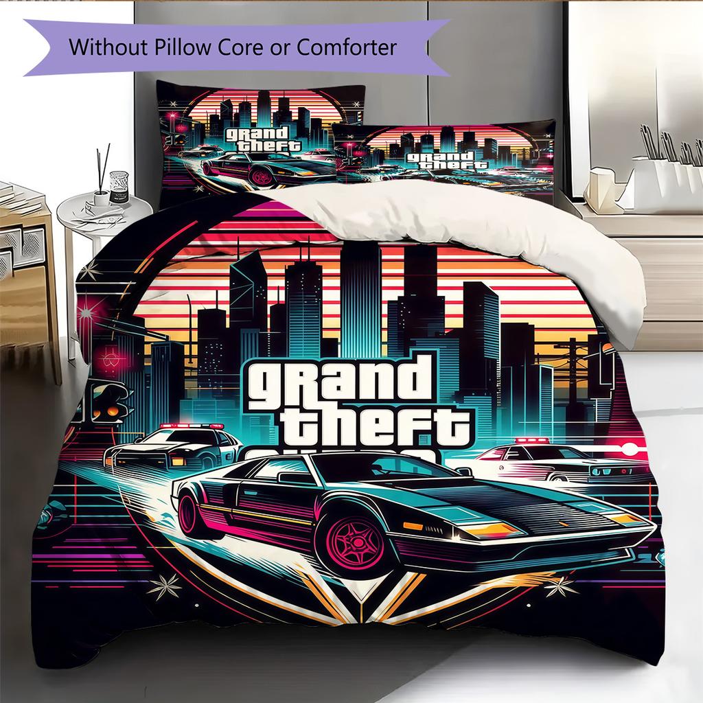 Juego de Edredón con Estampado de GTA Funda de Edredón Funda de Almohada Decoración del Hogar Regalo de Cumpleaños (1 * funda nórdica + 2 * fundas de almohada, sin núcleo)