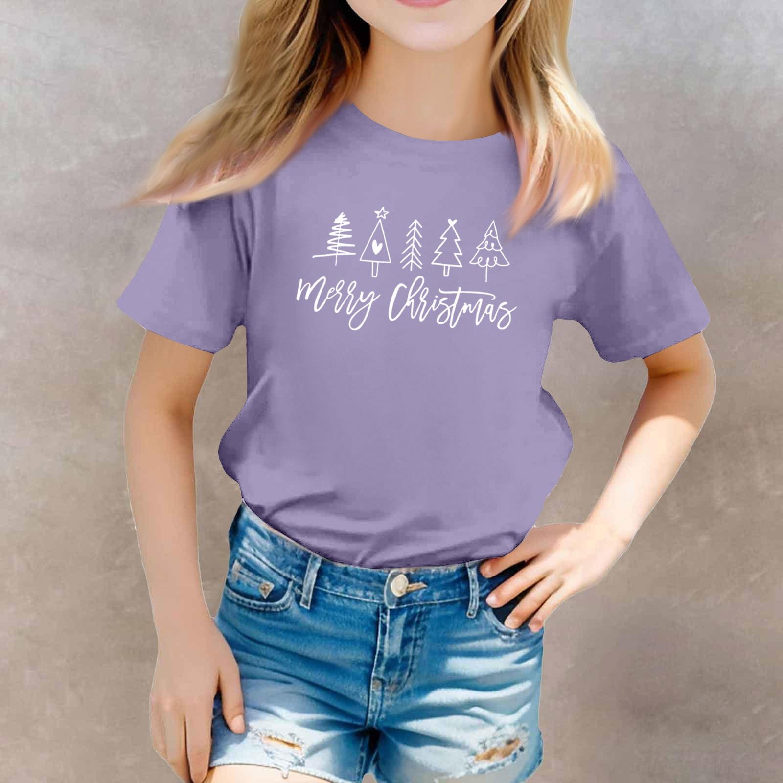 

Рождественские футболки для малышей, для девочек и мальчиков, детские топы, футболки с принтом с коротким рукавом для мальчиков и девочек 110 фиолетовый