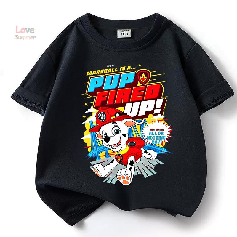 Paw Patrol boys T-shirts for Boys Anime Cartoon Cute Birthday Clothing Children Summer Fashion Short Sleeved Shirt Kids Clothes