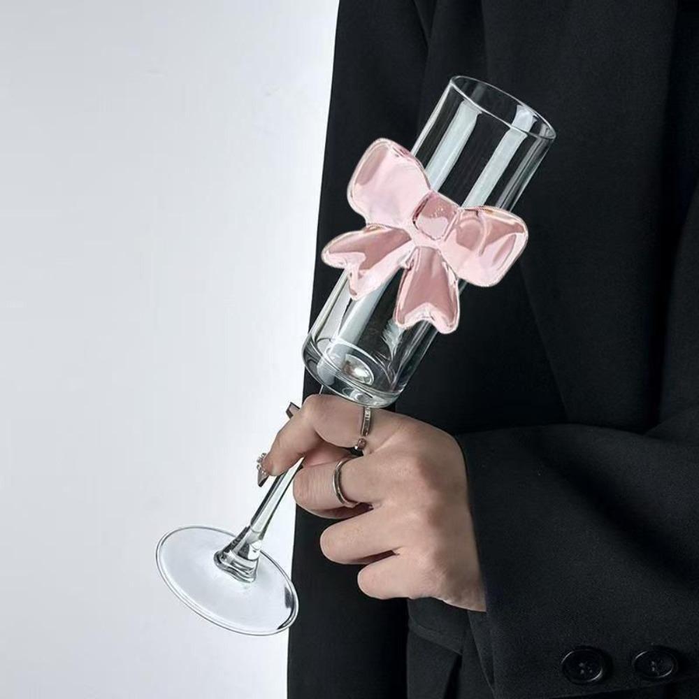 2pcs Clear Champagne Flutes 3D Bow Goblet Unique Drinking Glasses  Party Supplies