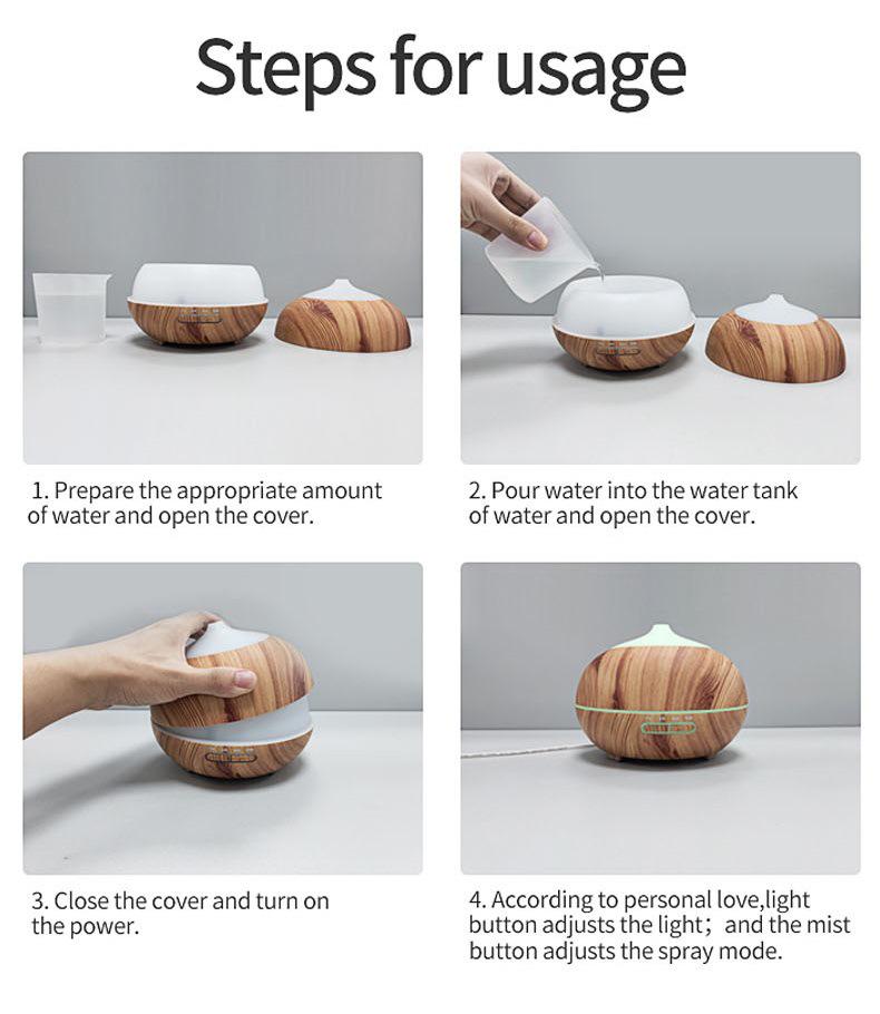 Ultrasonic Wood Grain Aroma Diffuser with Remote & 7-Color LED for Bedroom