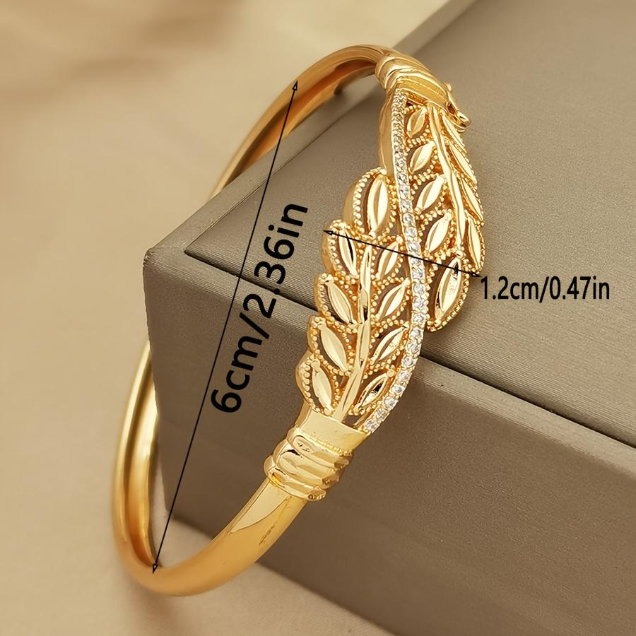 Vintage Bohemian Style Shiny Artificial Zircon Leaf Open Bracelet for Women Suitable for Daily Wear