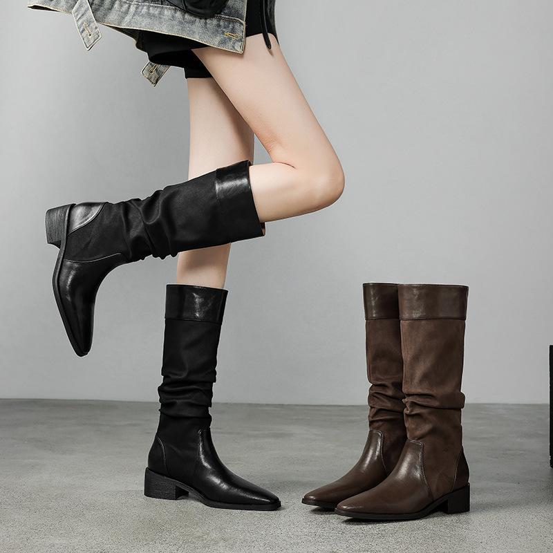 Maillard West Boots Splicing Pointed Tall Pile Boots Medium Boots