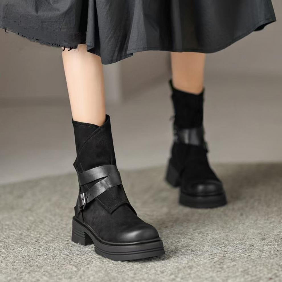 Autumn Hollow Maillard Boots Mid-calf Western Cowboy Boots Retro Women's Boots