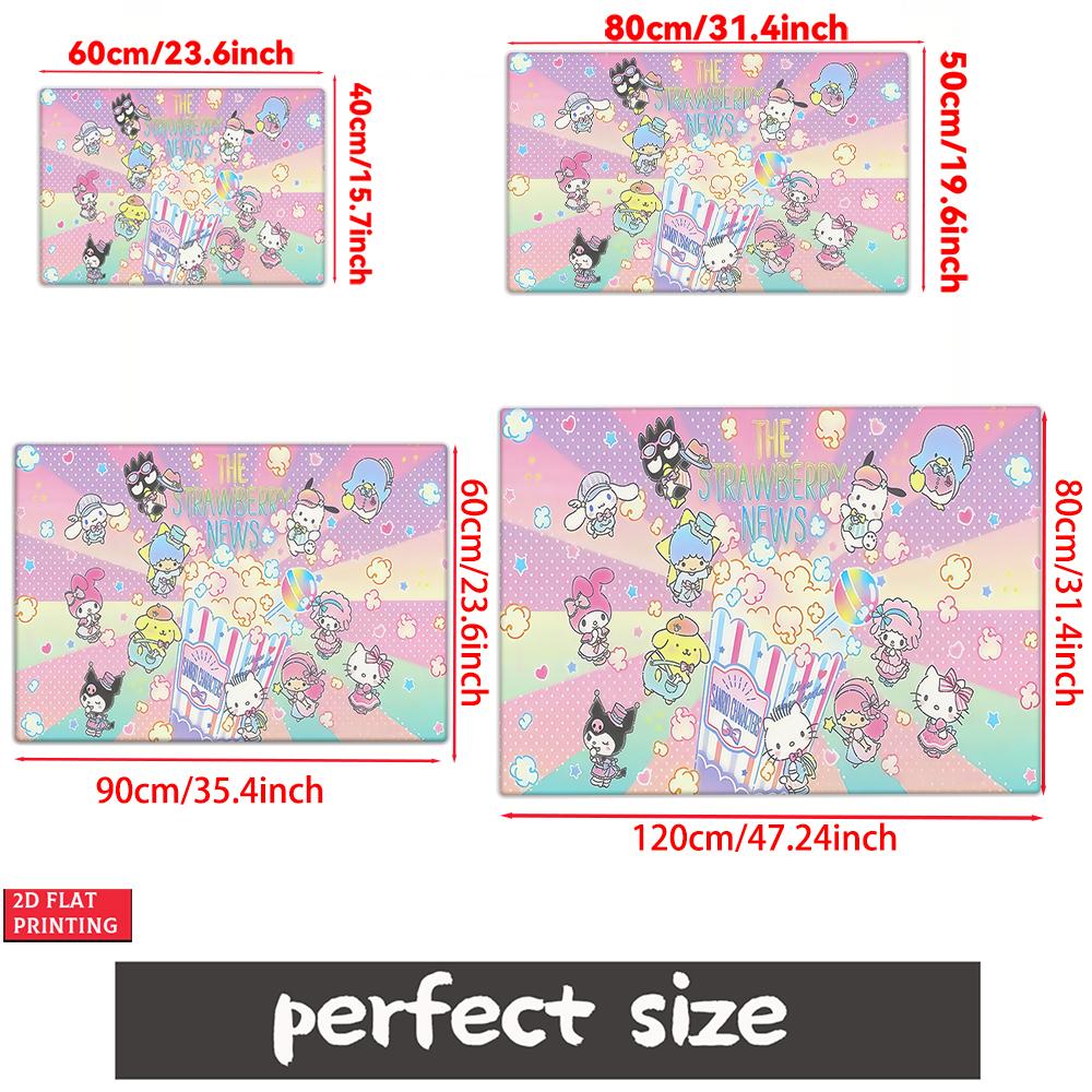 Kawaii Strawberry News Cartoon Doormat,2D Print  Floor Mat, Pastel Popcorn Entrance Rug for Girls Bedroom Living Room Decor Gift