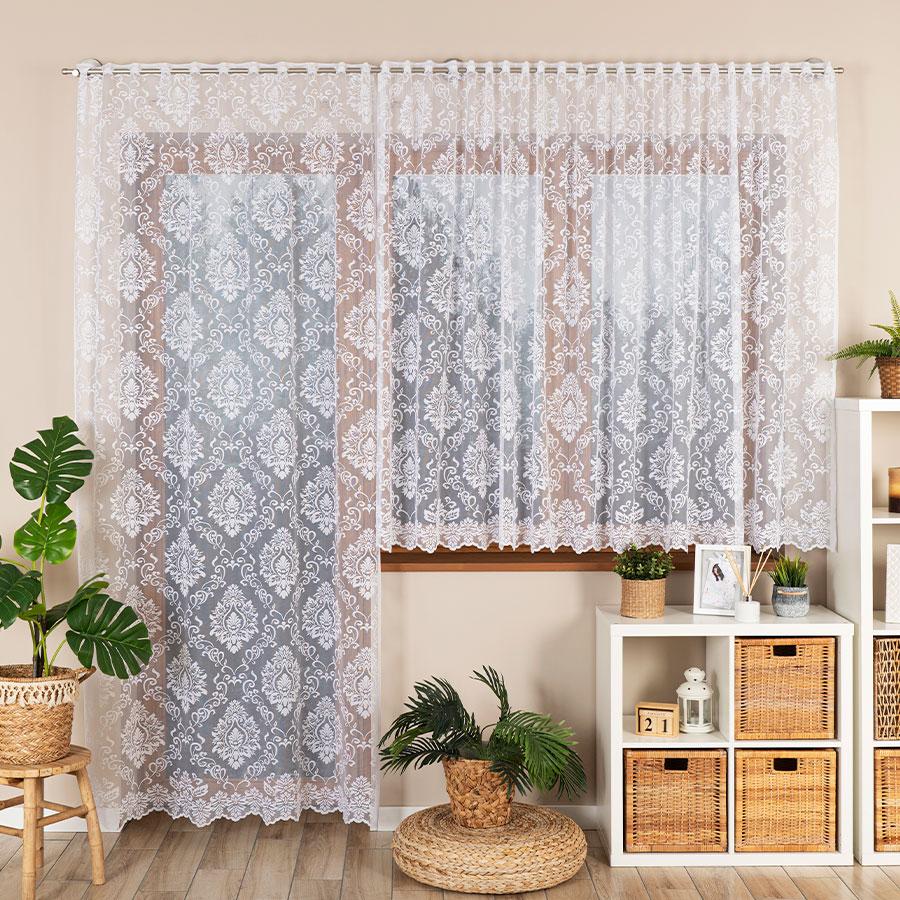 Apolonia Firanka Gotowa Żakardowa Biała W Ornamenty 140X250 Cm
