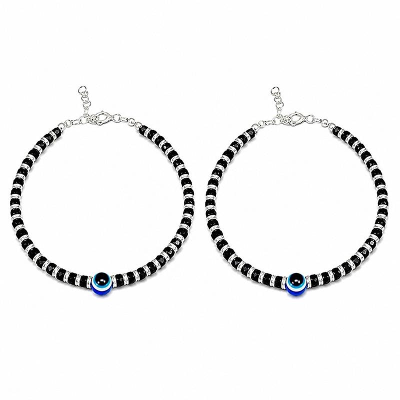TreegoArt Fashion Latest Black And Silver Beads Evil Eye Charms Black Adjustable Anklet For Womens - Pack Of 1 Pair Anklet For Womens