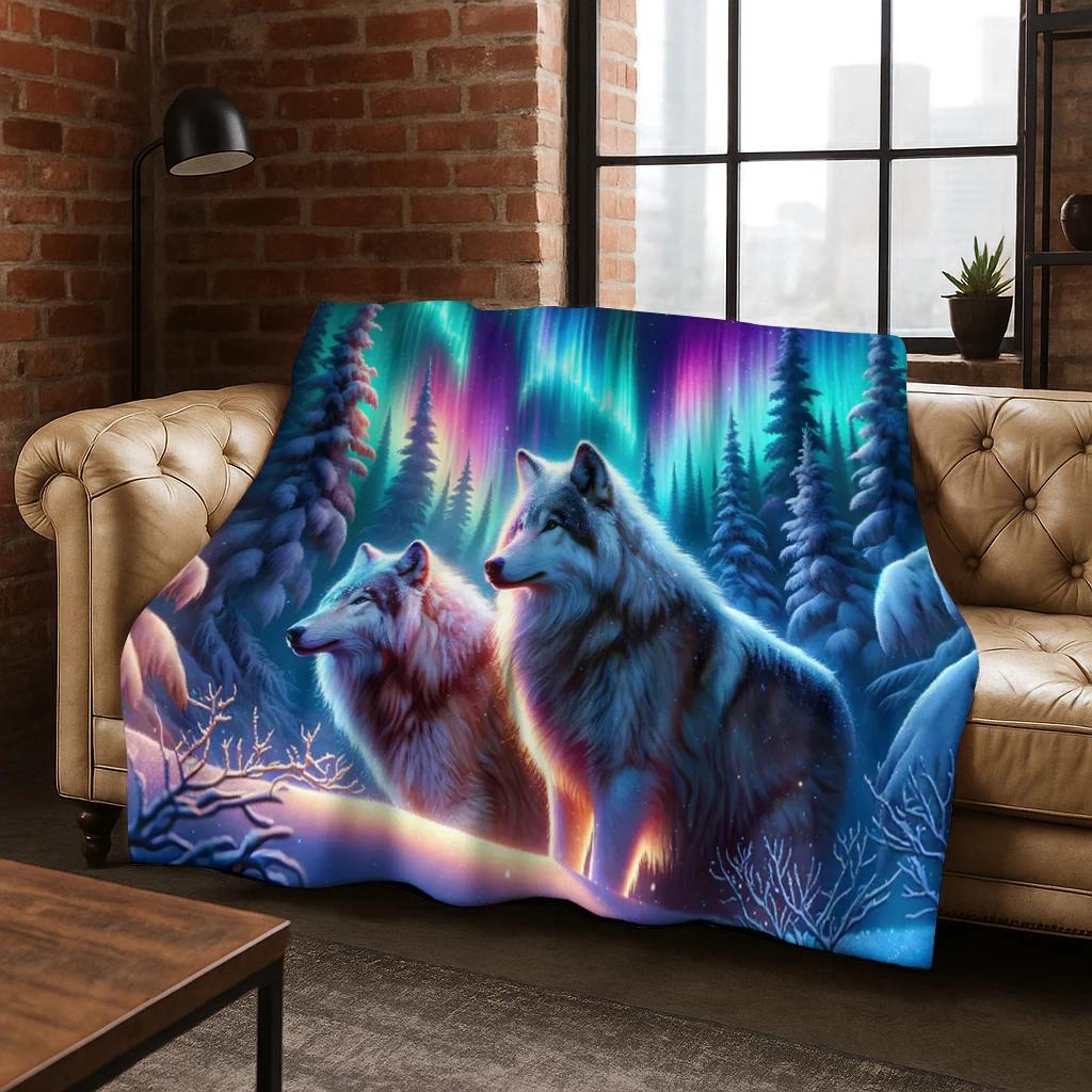 Mysterious Wolf Totem Animal Flannel Blanket Soft Warm Blanket for Bedroom Room Living Room Office Travel Camping Picnic Gift 75cmx90cm