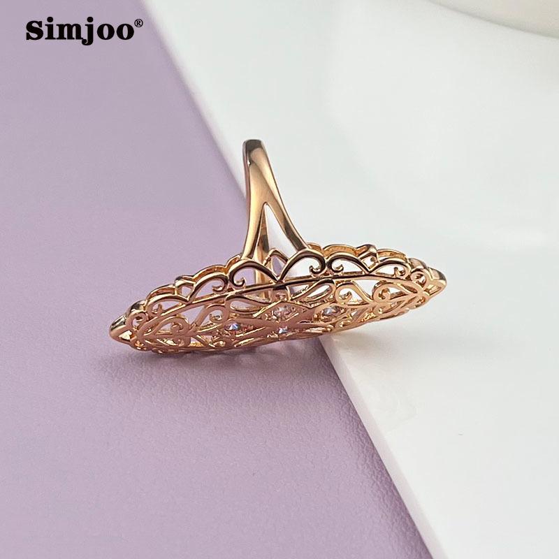SIMJOO Anel de junta de zircônia geométrica com design de moda em ouro rosa