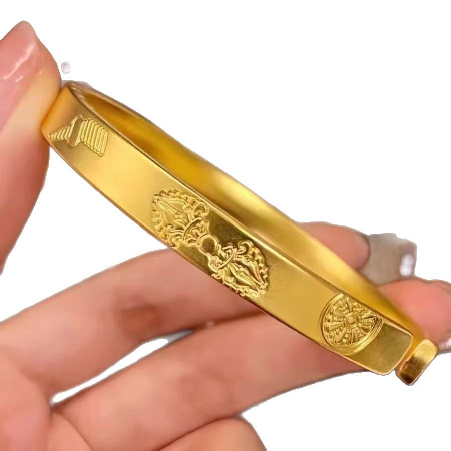 Shajin Jewelry Lotus Open Bangle: Women's Imitation Gold, Wedding Accessory, Solid Charm, Ancient Method Design.