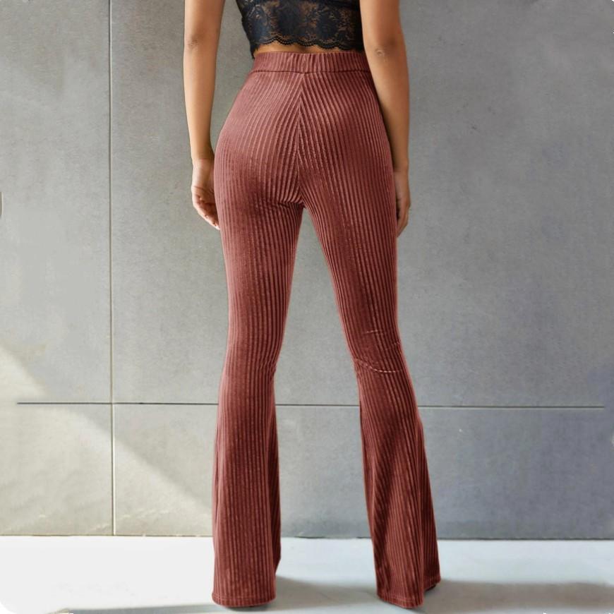 Nové stylové kalhoty pro ženy Slim Fit Vintage Fashion Flare Kalhoty s vysokým pasem Elastické kalhoty