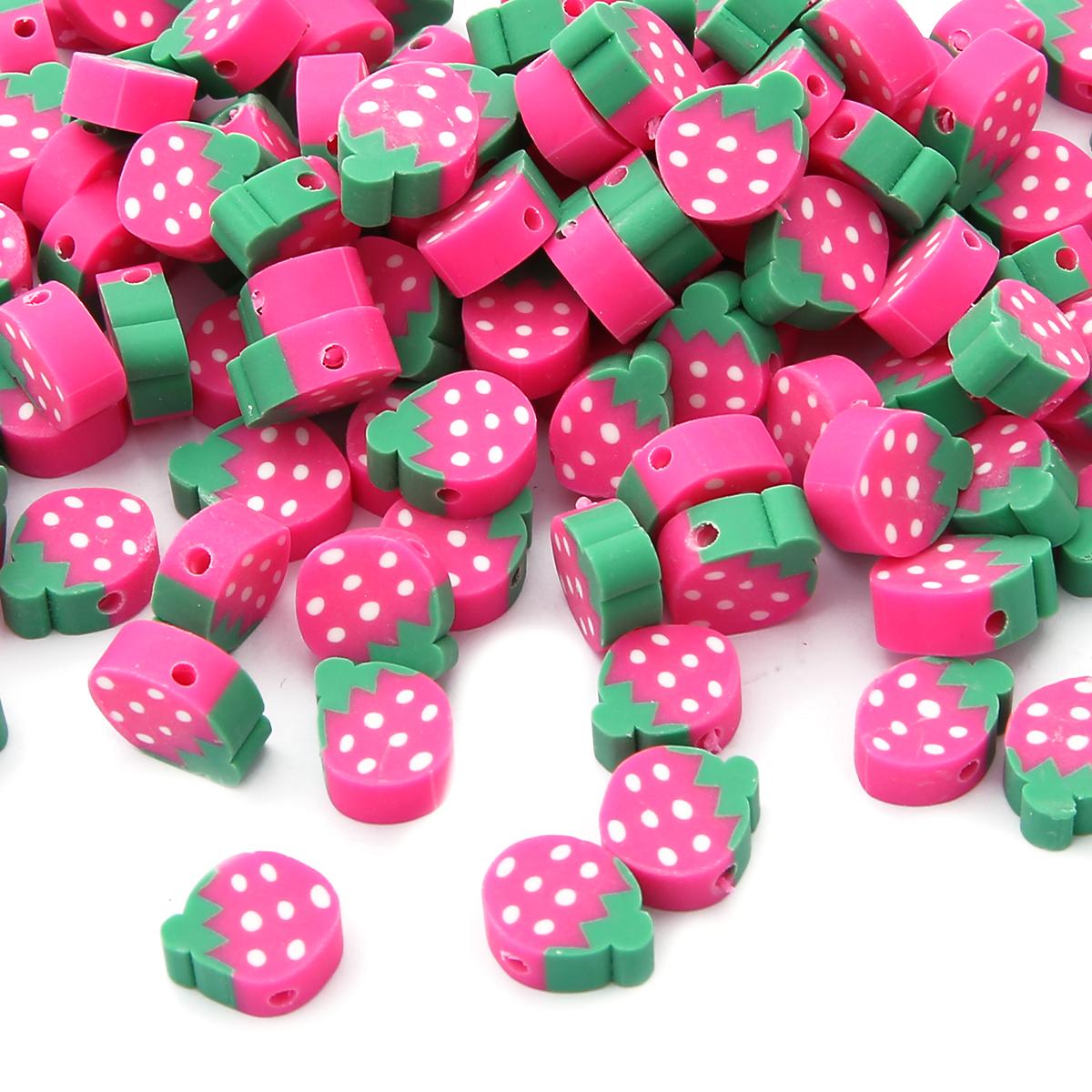 

30шт бусины ручной работы из полимерной глины фруктовой серии для изготовления ювелирных изделий strawberry 12x10x4mm фуксия