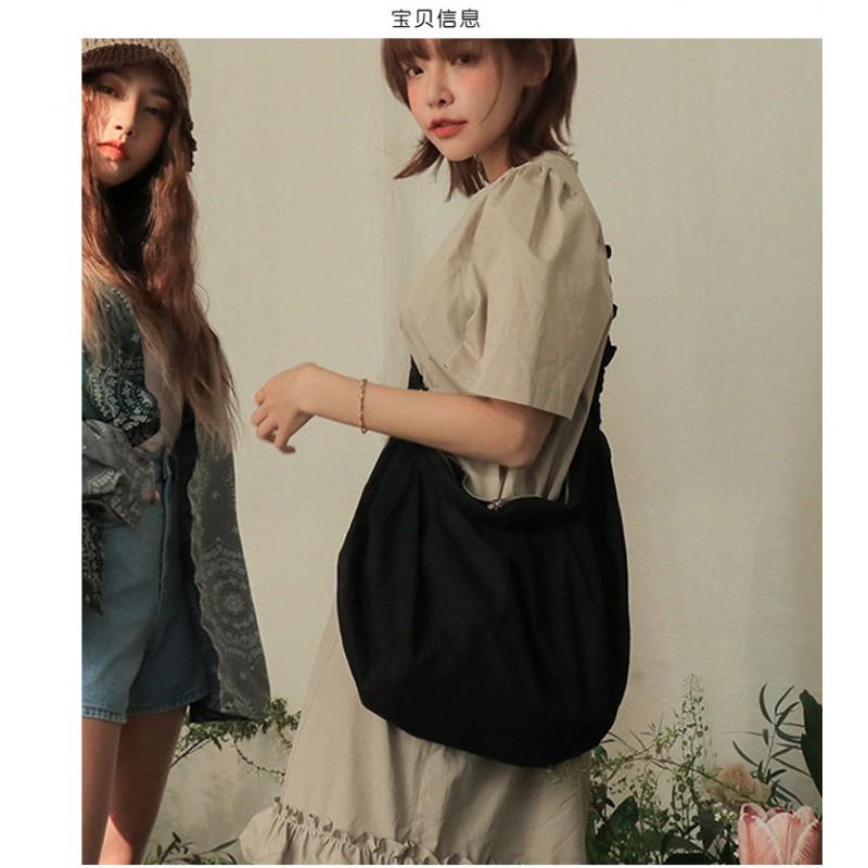 

High-quality Bargain Price New Pastoral Style Pleated Lace Shoulder Strap Canvas Large Capacity Women s Single Bag Tote