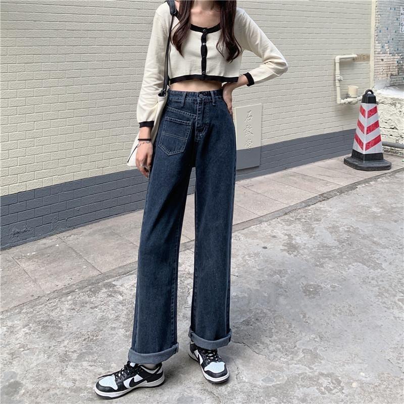 High Waist and Thin Wide Leg Jeans Women's Autumn and Winter Large Size Fat Mm Retro Straight Loose Mopping Dad Pants