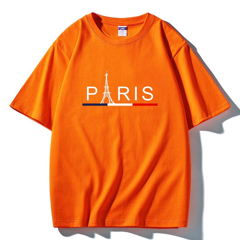 2026 Summer Paris Eiffel Tower Print T-Shirt French Flag Color Stripe Casual White Unisex Tee