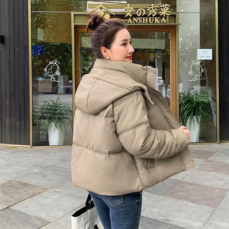 Women's Autumn Winter Solid Color Hooded Rhombic Lattice Loose Casual Medium Short Parka Coat Jackets Outwear