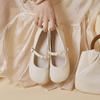 Mary Jane Shoes Women's 2025 Summer New Shallow Mouth Round Head Flat Sole Single Shoes French Temperament Pearl Soft Sole Small Leather Shoes