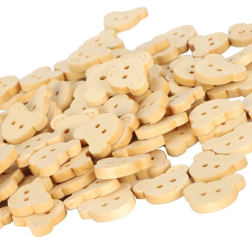 100pcs 21mm Diameter Animal Sewing Buttons Unfinished Raw Wood Bear Shape Buttons For Sewing Crafts