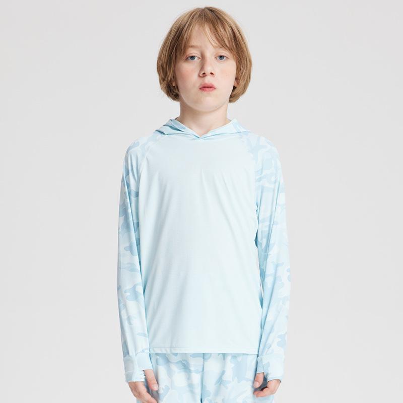 

Детская быстросохнущая футболка с длинным рукавом и капюшоном - Мягкая, приятная для кожи, отводящая влагу, для мальчиков и девочек, жаккардовый дизайн 2025 года. 140 синий