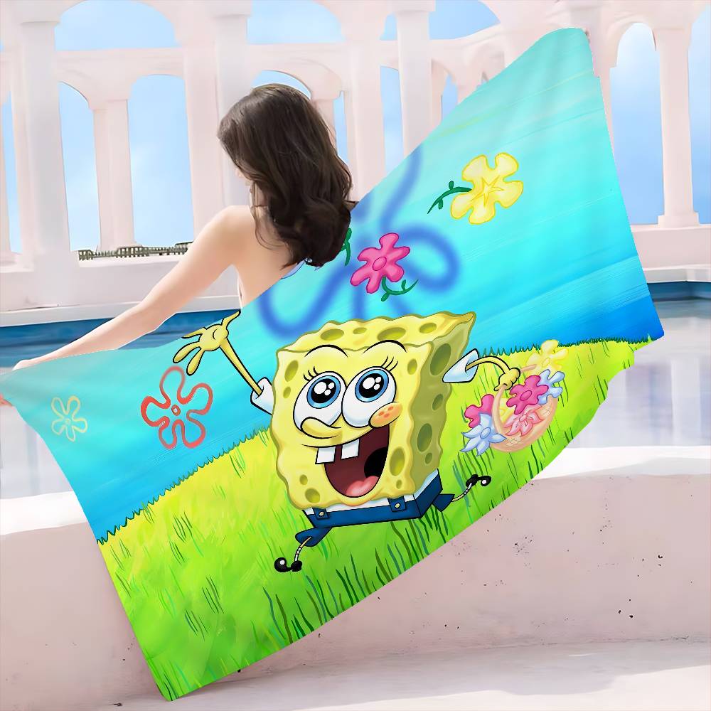 Anime S-Spongebobes Cute Microfiber Printed Beach Towel Mountain Climbing Yoga Beach Swimming Running Absorbent Soft Towel