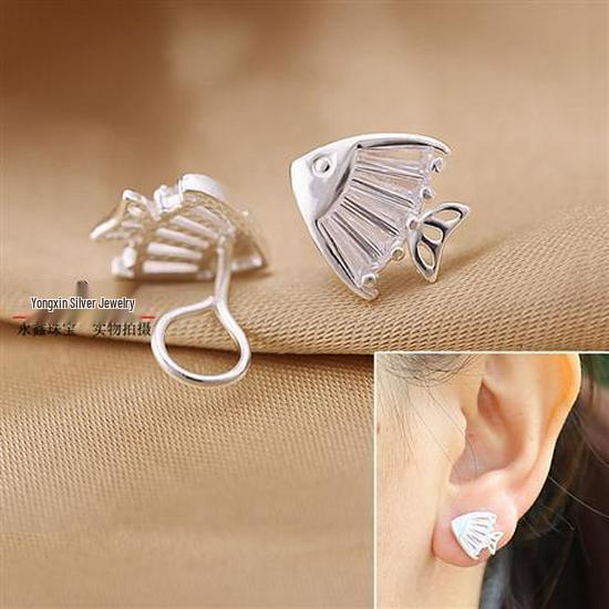 Clownfish Design 999 Pure Silver & Zirconia Hook Earrings for Women - Breathable, Anti-Allergenic, and Comfortable.