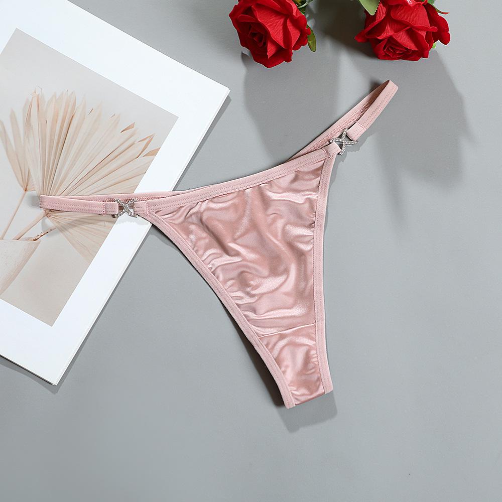 French Luxury Low-Waist Satin Thong: Nude-Feel, Breathable, with Cotton Crotch & Thin Straps - Women's 995
