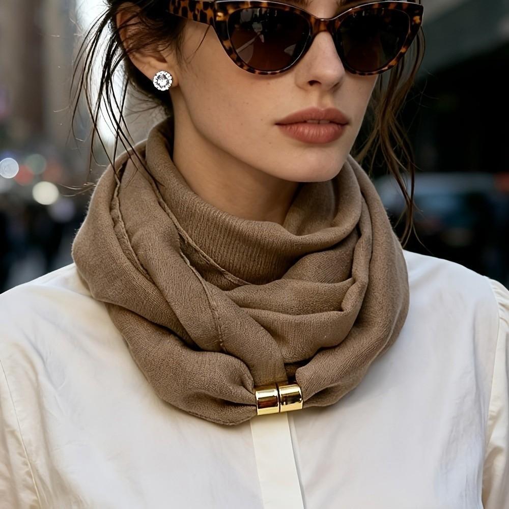 Soft Satin-Texture Magnetic Buckle Scarf Wrinkle-Resistant Neck Warmer Elegant Neck Scarf Gift