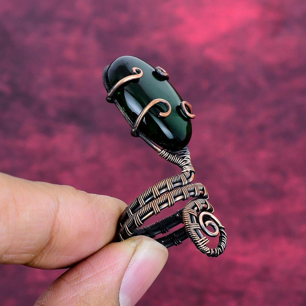 Green Fire Labradorite Ring Adjustable Ring Copper Wire Wrapped Gemstone Jewelry