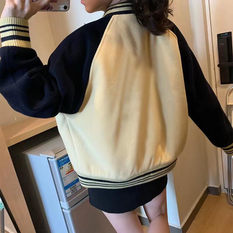 Women's Retro Baseball Jacket, Korean Style, Loose Fit, Long Sleeve, Autumn/Winter 2025.
