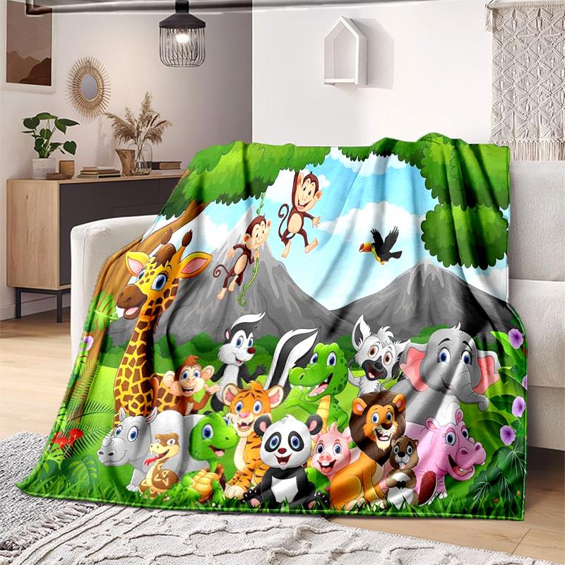 Jungle Animal Friends Plush Blanket Suitable All Seasons Soft Comfortable Sofa Office Nap Travel Birthday Gift Christmas Present
