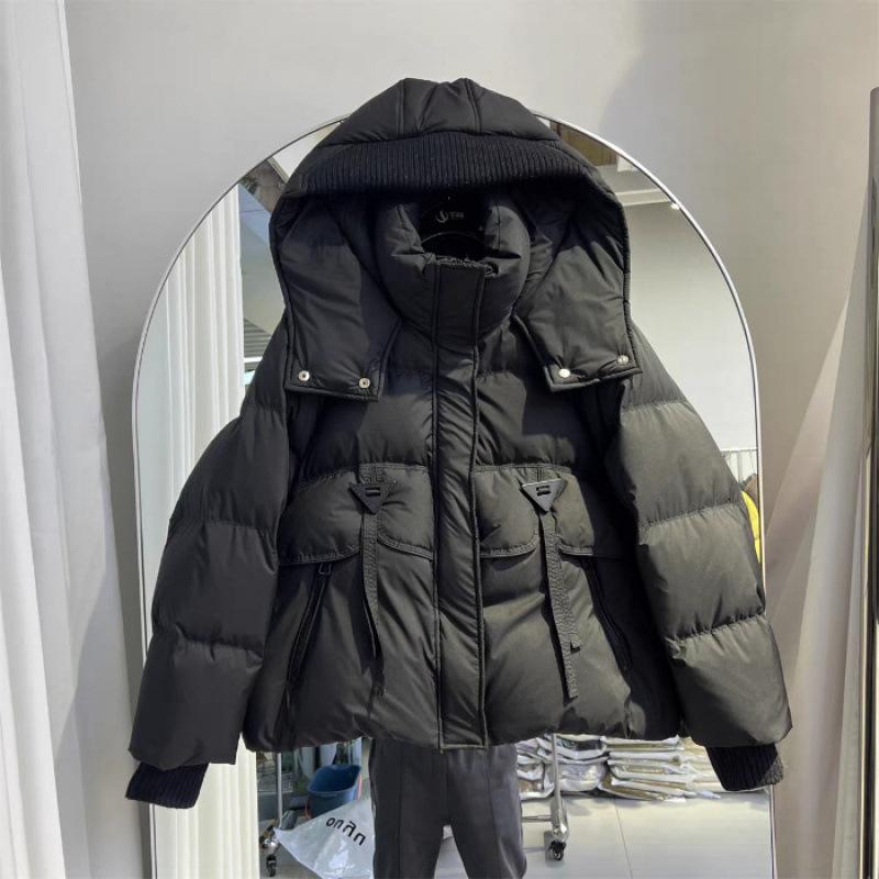 Cotton clothes women's design sense hooded knitted thread thickened loose triangular streamer warm jacket tide