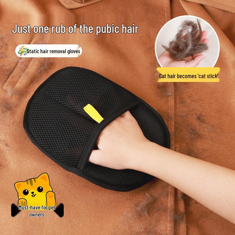 Pet Static Hair Removal Gloves with Two-Way Bristle Brush