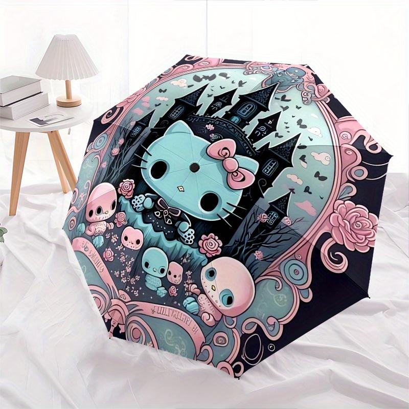 Hello Kitty,Pastel Gothic Automatic Folding Umbrella-Simple 8-Rib Design, Bright Cartoon Pattern, Durable Iron Frame, Suitable For Travel, O