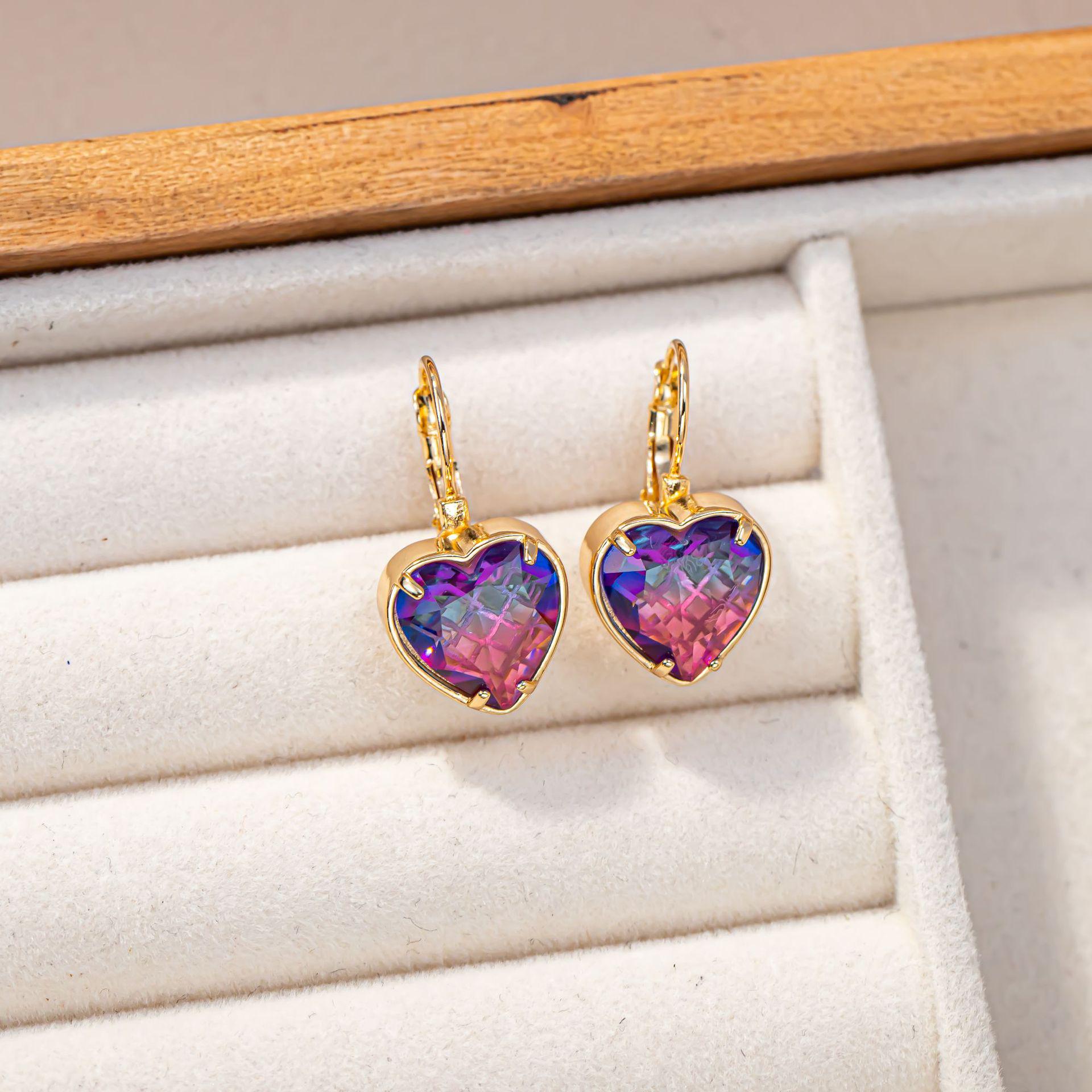 European Style Colorful Zirconia Butterfly Heart Earrings with Hoops and Clips