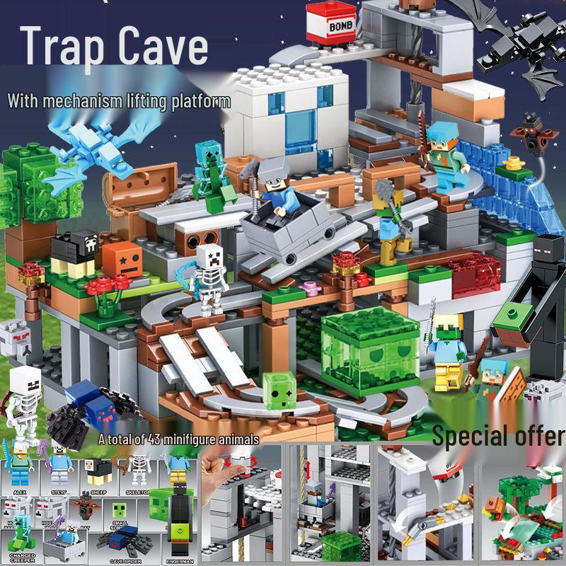Compatible Lego Bricks: Minecraft Cave, War Village Puzzle for Boys, Birthday Gift