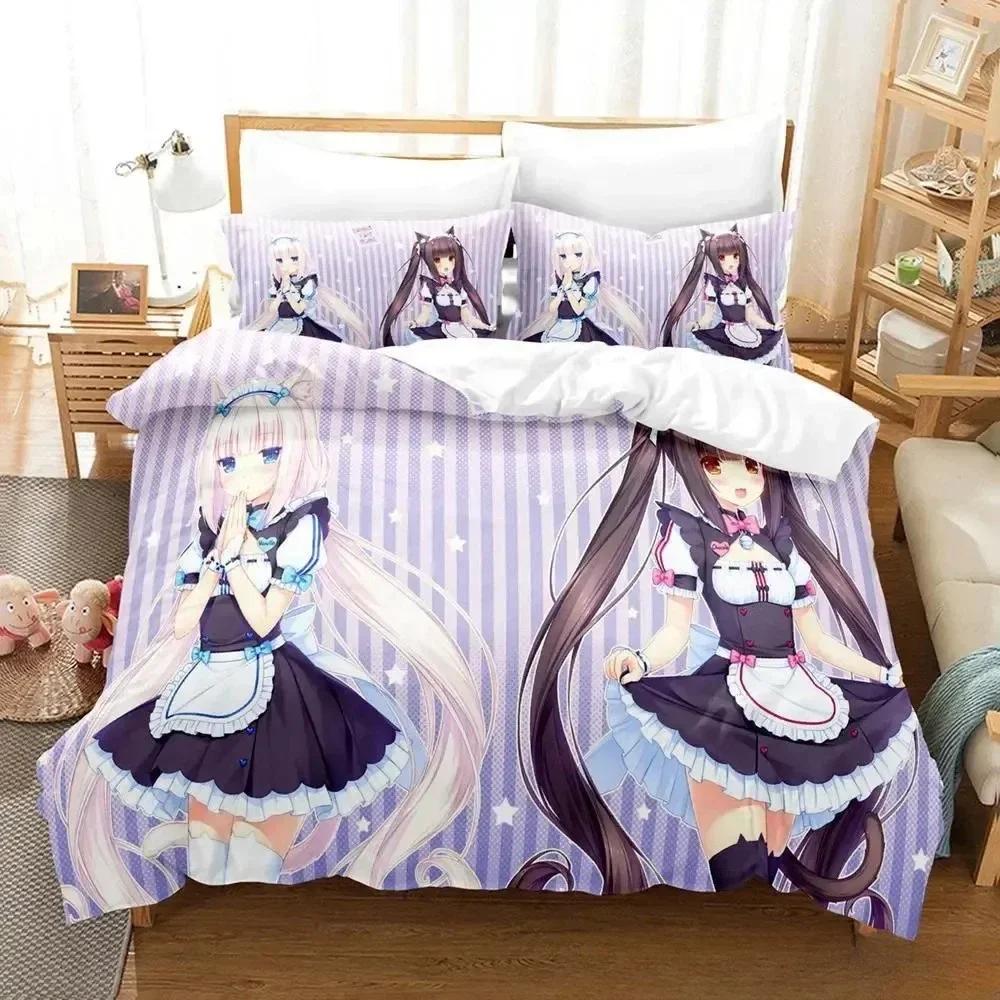 3D Print   NEKOPARA OVA Bedding Set Printed Bed Set With Pillowcase Bed Duvet Cover Soft Queen King Size Bedclothes Home