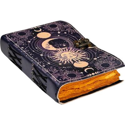 Diario in pelle vintage Sun & Moon fatto a mano per uomo e donna, 200 pagine, carta vintage anticata a mano con bordo deckle