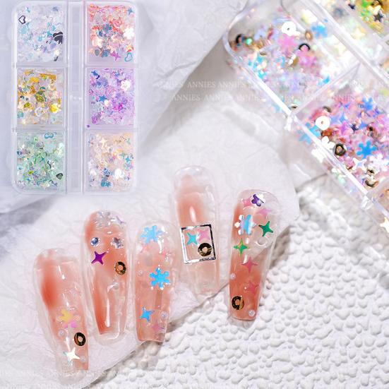 

6Grids/Box Nail Art Rhinestone Flat Back Non-Drop Japanese Style Clear Colorful Flat Bottom DIY Nail Art