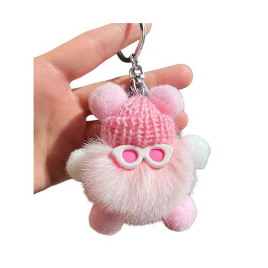 Yousheng Keychain Plush Rabbit Fur Cartoon Doll Shape Bag Charm Car Keychain Decorative Accessory Emotional Support Gift