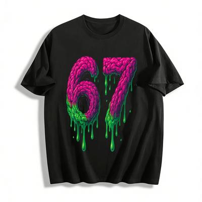 Brain Melt Number 67 Print Streetwear Casual Short Sleeve T-Shirt Pure Cotton T-shirt